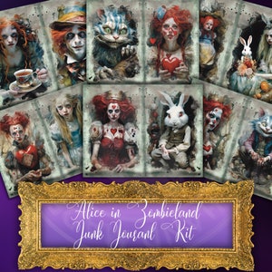 Junk Journal Kit - Unique Alice in Zombieland Design, Ideal for Crafting and Journaling, Great Halloween Gift