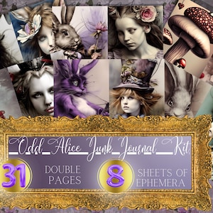 Alice in Wonderland Themed Journaling Supplies for DIY Junk Journaling, unk Journal DIY Kit with Alice in Wonderland Pages and Ephemera