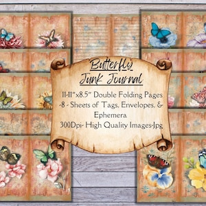 Vintage butterfly printable junk journal Antique butterfly themed digital journal printable butterfly scrapbook pages butterfly journal kit