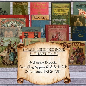 Libri per bambini vintage stampabili, Copertine di libri, Vintage Ephemera, Regalo amante dei libri, Pagine di libri, Diario stampabile, Libro vintage, Diario spazzatura