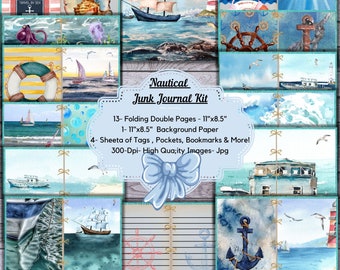 Nautical Junk Journal Kit, diario nautico, pagine di riviste spazzatura, kit di diario spazzatura, ephemera di diario spazzatura in kit, negozio di riviste spazzatura