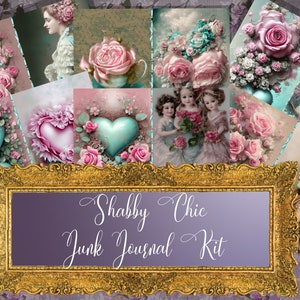 Afdrukbare Shabby Chic Junk Journal Kit | Digitale download | Collagebladen, papieren, ephemera