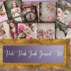 Printable Pink Shabby Chic Junk Journal Kit - DIY Journaling Supplies with Vintage Ephemera, Journal Pages, and tags for shabby journal