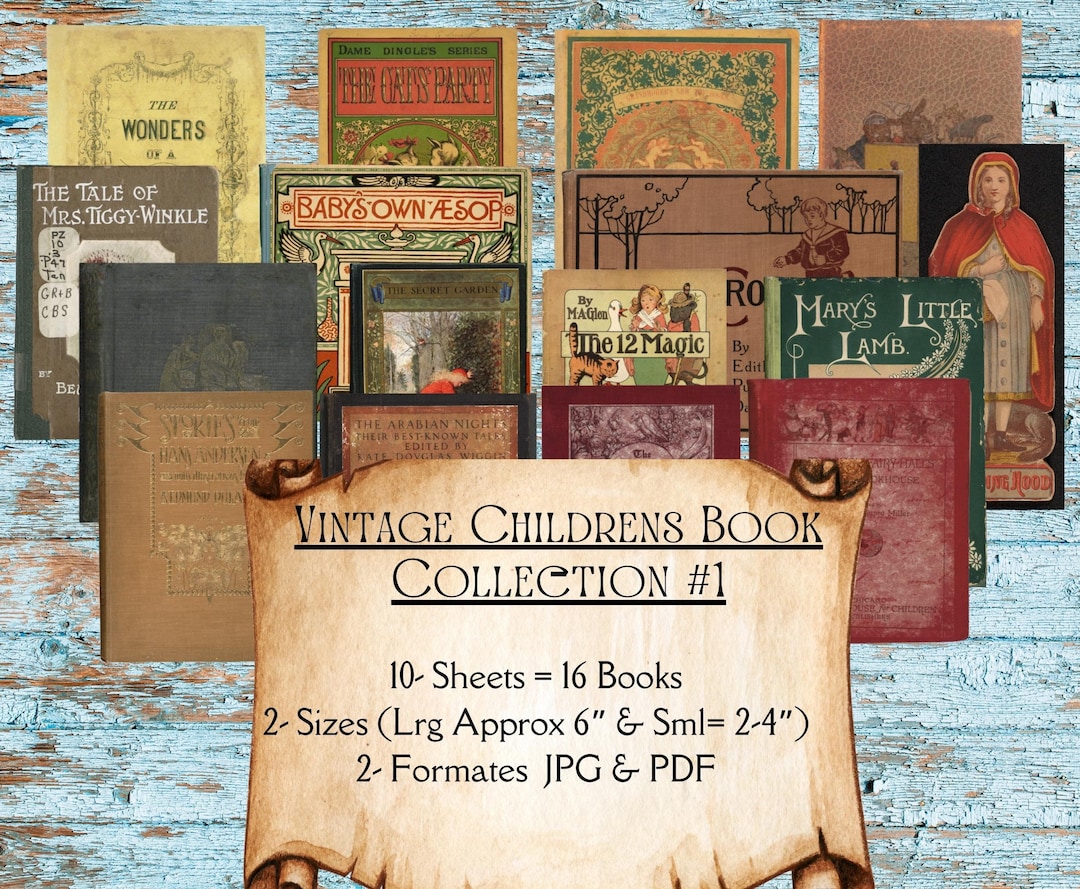 Printable Vintage Childrens Books, Book Covers, Vintage Ephemera, Book Lover Gift, Book Pages ...