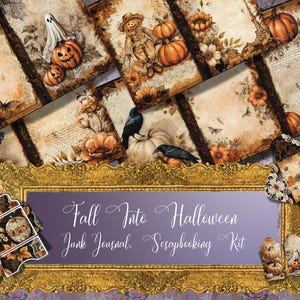 Fall Halloween Junk Journal Kit, Vintage Paper Pumpkin Collage, Autumn Printable Scrapbook Supplies