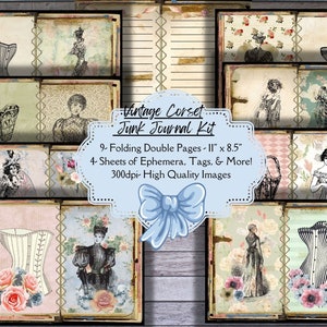 Vintage Corset Junk Journal  Kit, ,junk journal digital kit, junk journaling, junk journal digital kits, junk journals and supplies, junk