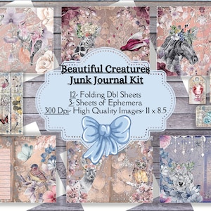 Kit di diario spazzatura di bellissime creature, tag stampabili, oggetti effimeri stampabili, download digitale, scrapbooking, download istantaneo, carta di diario vuota