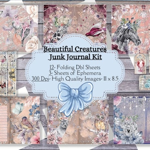 Beautiful Creatures Junk Journal Kit,printable tags,printable ephemera ,digital download,scrapbooking  ,instant download,blank journal Paper