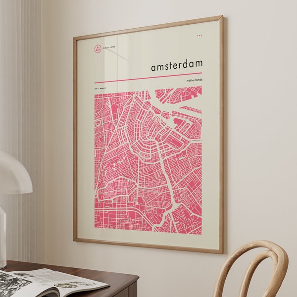 Amsterdam Map Print, Amsterdam Map Poster, Street Map Print, Office Print, Wall Art City Map, City Map Digital Print, Holland Map Print