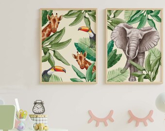 Nursery Room Animal Digital Prints Wall Art, Nursery Decor, Animal Prints, Giraffe Prints,Kids Room Decor, Elephant Wall Art, Printable Art