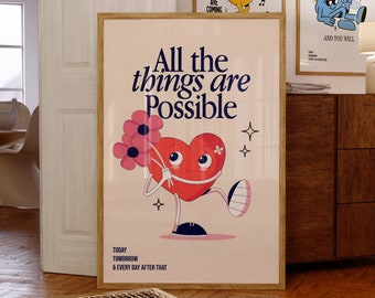 All The Things Are Possible Retro Quote  Wall Print, Quote Wall Art, Digital Print Download, Digital Download Wall Print,Printable Wall Art