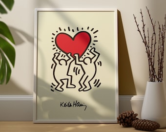 Keith Haring Print Poster, Keith Haring Heart, Dijital Keith Haring Poster, Keith Haring Love, Tentoonstelling Poster, Digitale Download Wall Print