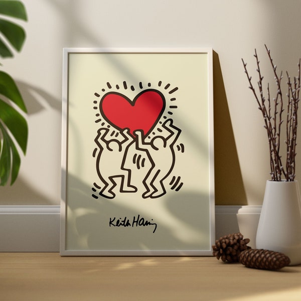 Keith Haring Print Poster, Keith Haring Heart, Dijital Keith Haring Poster,Keith Haring Love, Exhibition Poster, Digital Download Wall Print