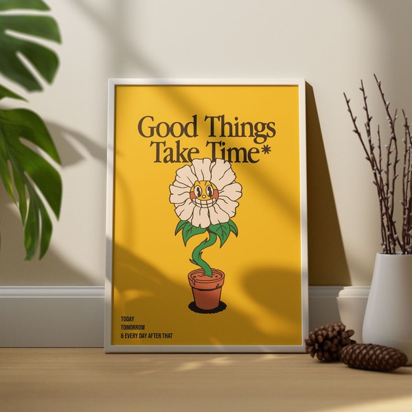 Good Things Retro Quote Wall Print, Quote Wall Art, Descarga de impresión digital, Descarga digital Impresión de pared, Decoración de pared retro, Arte de pared imprimible