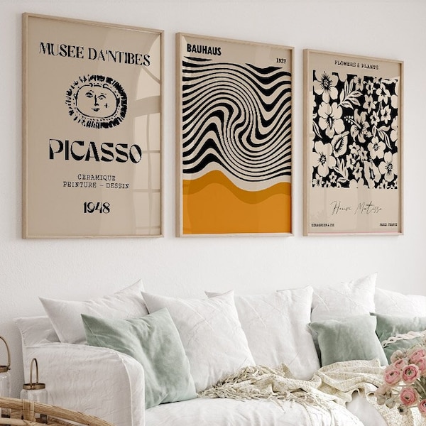 Exhibition Poster Set of 3, Matisse Print Set, 3 Piece Wall Art, Bauhaus Poster, Gallery Wall Set, Picasso Print, Wall Art Set
