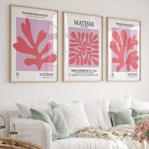 Henri Matisse Set of 3 wall art, Gallery Wall Set, Pink Matisse Print Set, Matisse Exhibition Poster, Flowers Poster, Matisse Poster,