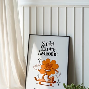 Smile You Are Awesome Retro Quote Wall Print, Quote Wall Art,Digital Print Download,Digital Download Wall Print,Printable Wall Art image 6