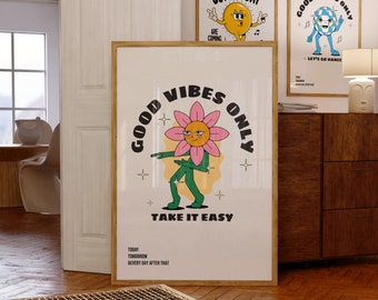 Good Vibes Only Retro Quote Digital Prints Wall Art, Digital Prints Download, Digital Download Wall Print, Retro Wall Decor, Printable Art