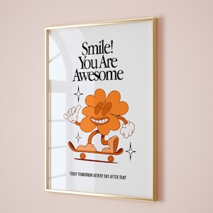 Smile You Are Awesome Retro Quote Wall Print, Quote Wall Art,Digital Print Download,Digital Download Wall Print,Printable Wall Art image 2