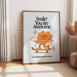 Smile You Are Awesome Retro Quote Wall Print, Quote Wall Art,Digital Print Download,Digital Download Wall Print,Printable Wall Art image 4