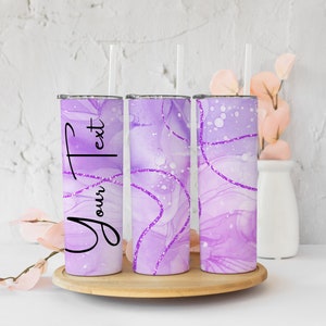 Add Your Own Text.Name Purple Marble Glitter Sublimation Tumbler Designs - 20oz Skinny Tumbler Templates - PNG