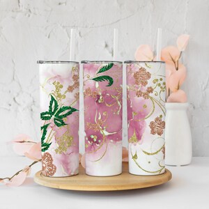 Add Your Own Text.Name Pink marble and Gold butterfly Sublimation Tumbler Designs - 20oz Skinny Tumbler Templates - PNG