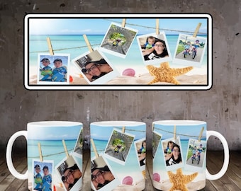 11oz & 15oz family photos Mug Sublimation Designs.png.Mug PNG File Digital Download, Coffee Mug Png, Mug Template. full wrap beach  png