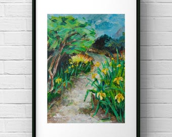 Impresión artística de lirios amarillos: paisaje del estado de Washington (Giclée)