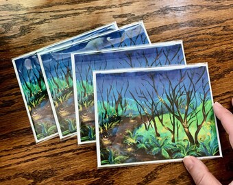 Greeting Card 4-Pack Wishing for Fireflies in Washington | Art Inspired Notecards | Firefly Card Blank Inside | Birthday Card Original Art