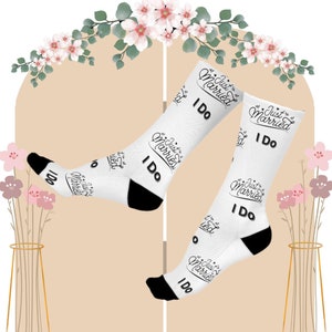 I DO Just Married socks, friend, Bride gift, Wedding gift, Shower gift, birthday Cushioned Crew Socks