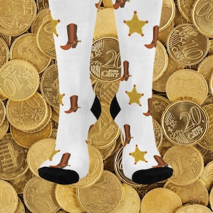 Cowboy boots and star socks, cowboy socks, cowboy gift, Friends gift, birthday Cushioned Crew Socks