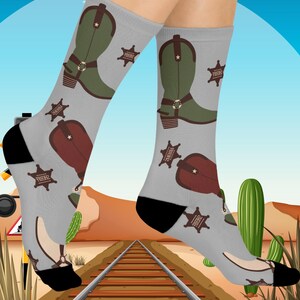 Cowgirl Boots Inspired Cushioned Crew Socks, Fun Novelty Socks, Comfortable Gift for Ranchers, Western Theme Accessories, Unique Sock Gift