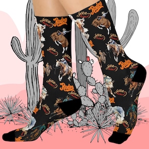 Rodeo Cowboy socks, Rodeo Fan, girl socks, boy gift, Rodeo gift, birthday Cushioned Crew Socks