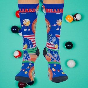Billiard-Themed Cushioned Crew Socks, Pool sock gift, Sports Socks, Unique Socks for Men & Women, Comfortable Socks for Players