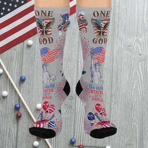 4th of July Crew Socks | USA Flag Socks | Fireworks Socks | 4th of July Accessories | Comfortable Cushion Socks