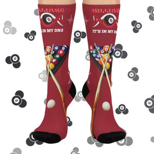 Billiards Lovers Cushioned Crew Socks | Comfortable Pool Themed Socks | Gift for Cue Sports Fans
