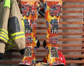Fire Fighter Themed Socks - Perfect Fire Fighter gift, Fun Gift for Firemen, Firefighter Dad, Heroic Sock Collection, Birthday, Unique gift