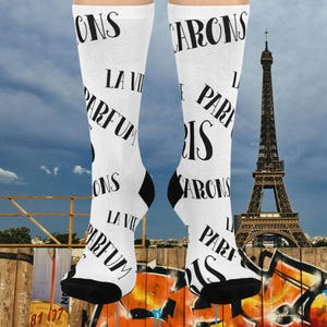 Paris Cushioned Crew Socks - Stylish Comfort, Gift for Fashion Lovers, Trendy Homewear, Cute Stocking Stuffer, Cozy Everyday Use