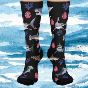 Shark socks, Oceant gift,  Friends gift, Christmas gift, birthday Cushioned Crew Socks