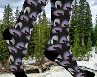 Chaussettes loup hurlant - Cadeau parfait pour les amoureux des loups, cadeau ami loup, chaussettes loups uniques, cadeau faune, cadeau d'anniversaire, vacances, cadeau BFF