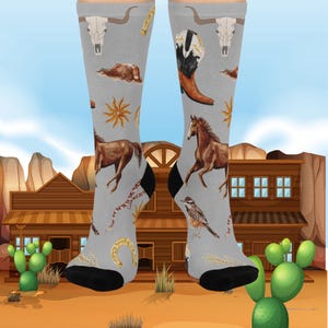 Stylish Western Crew Socks | Cozy Cotton Footwear for Horse Lovers, Country Outings, Gifts for Her, Rustic Home Decor