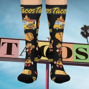 Funny Taco Cushioned Crew Socks, Fun Foodie Gift, Festival Wear, Comfortable Socks for Taco Tuesday, Unique Birthday Present