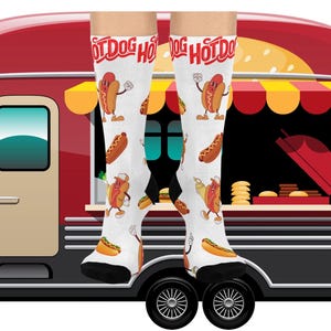 Hot Dog Socks,  Food socks, Hot Dog gift, gift, birthday Cushioned Crew Socks