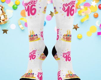 Calcetines para celebrar los 16 años - El regalo perfecto para una fiesta de 16 años, calcetines divertidos y coloridos para adolescentes, accesorios para cumpleaños y fiestas, ropa de celebración