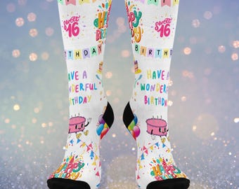 Calcetines para celebrar los 16 años - El regalo perfecto para una fiesta de 16 años, calcetines divertidos y coloridos para adolescentes, accesorios para cumpleaños y fiestas, ropa de celebración
