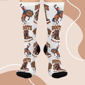 Western-Inspired Cushioned Crew Socks, Fun Cowboy Boots Design, Perfect Gift for Horse Lovers, Cozy Comfort for Everyday Use, Unique.