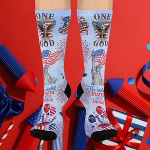 Patriotic Crew Socks | USA Flag Socks | Fireworks Socks | 4th of July Accessories | Comfortable Cushion Socks
