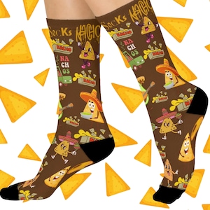 Funny Nacho Cushioned Crew Socks, Nachos gift, Cozy Socks for Food Lovers, Gift for Taco Tuesday, Cute Snack Socks, Party Wear Essentials