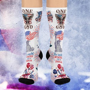 4th of July Crew Socks | USA Flag Socks | Fireworks Socks | 4th of July Accessories | Comfortable Cushion Socks