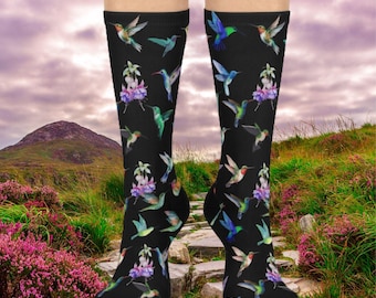 Hummingbird socks, women gifts, man socks, friend gift,  humming bird gift, birthday Cushioned Crew Socks